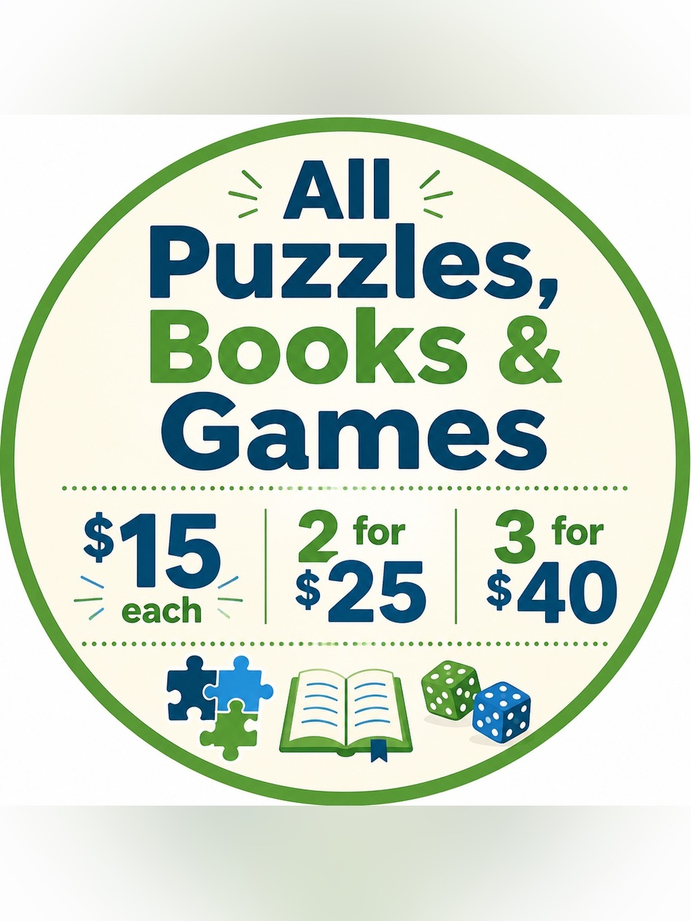 All Puzzles, Books & Games On Sale!!